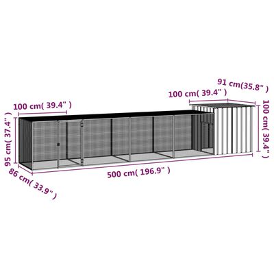 vidaXL Hühnerkäfig Grau 500x91x100 cm Verzinkter Stahl