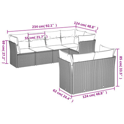 vidaXL 7-tlg. Garten-Sofagarnitur mit Kissen Schwarz Poly Rattan