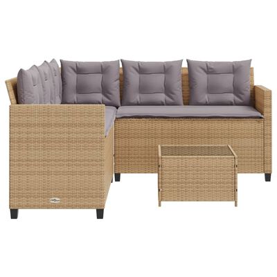 vidaXL Gartensofa in L-Form mit Tisch und Kissen Beige Poly Rattan