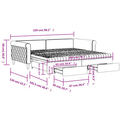 vidaXL Tagesbett Ausziehbar mit Schubladen Hellgrau 100x200 cm Samt