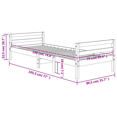 vidaXL Massivholzbett ohne Matratze Wachsbraun 75x190 cm Kiefernholz