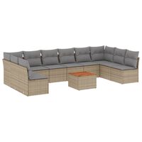 vidaXL 11-tlg. Garten-Sofagarnitur mit Kissen Beige Poly Rattan