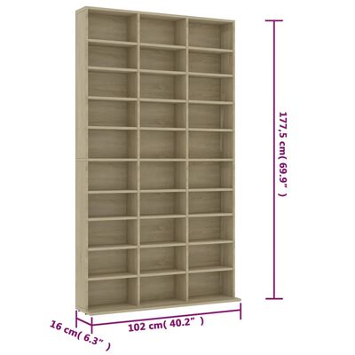 vidaXL CD-Schrank Sonoma-Eiche 102x16x177,5 cm Holzwerkstoff