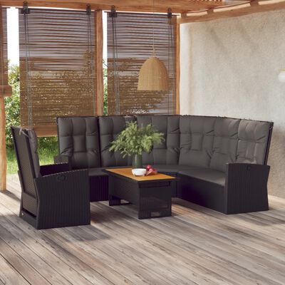 vidaXL 3-tlg. Garten-Lounge-Set mit Kissen Schwarz Poly Rattan