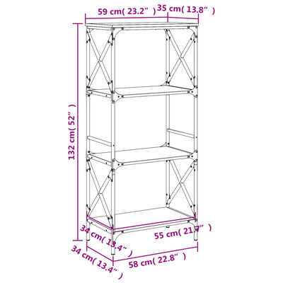 vidaXL Bücherregal 4 Böden Grau Sonoma 59x35x132 cm Holzwerkstoff