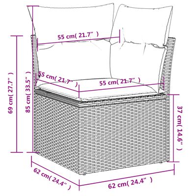 vidaXL 3-tlg. Garten-Sofagarnitur mit Kissen Schwarz Poly Rattan