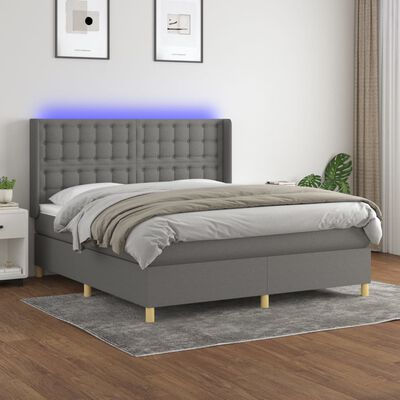 vidaXL Boxspringbett mit Matratze & LED Dunkelgrau 160x200 cm Stoff