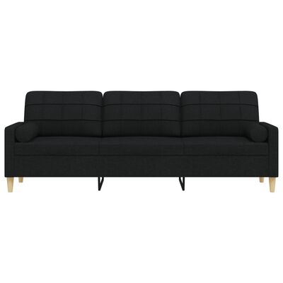 vidaXL Sofa 3-Sitzer mit Zierkissen Schwarz 210 cm Stoff