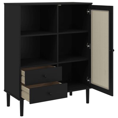 vidaXL Highboard SENJA Rattan-Optik Schwarz 90x40x112 cm Kiefernholz