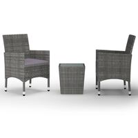 vidaXL 3-tlg. Bistro-Set Poly Rattan und Hartglas Grau