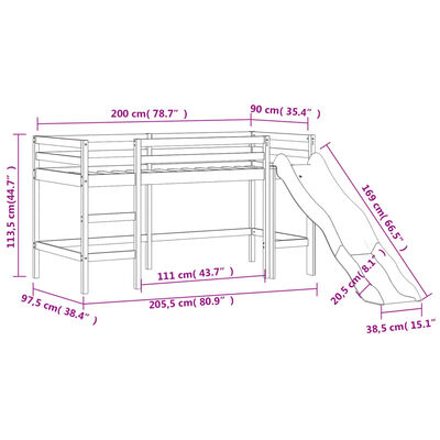 vidaXL Kinderhochbett mit Tunnel Weiß & Schwarz 90x200 cm Kiefernholz