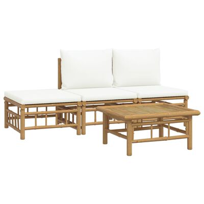 vidaXL 4-tlg. Garten-Lounge-Set mit Cremeweißen Kissen Bambus