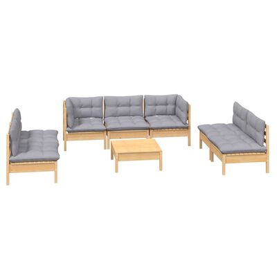 vidaXL 8-tlg. Garten-Lounge-Set mit Grauen Kissen Kiefer Massivholz