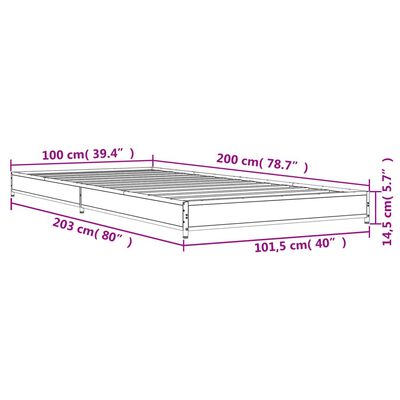 vidaXL Bettgestell Sonoma-Eiche 100x200 cm Holzwerkstoff und Metall