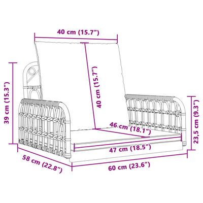 vidaXL Hängestuhl mit Kissen 63x58x39 cm Poly Rattan und Stahl