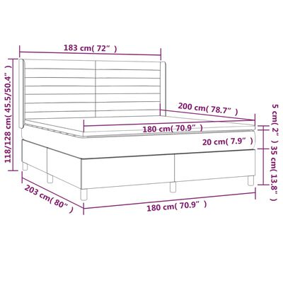 vidaXL Boxspringbett mit Matratze & LED Dunkelbraun 180x200 cm Stoff