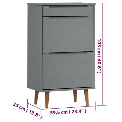 vidaXL Schuhschrank MOLDE Grau 59,5x35x103 cm Massivholz Kiefer