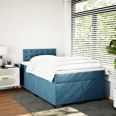 vidaXL Boxspringbett mit Matratze Dunkelblau 120x190 cm Samt