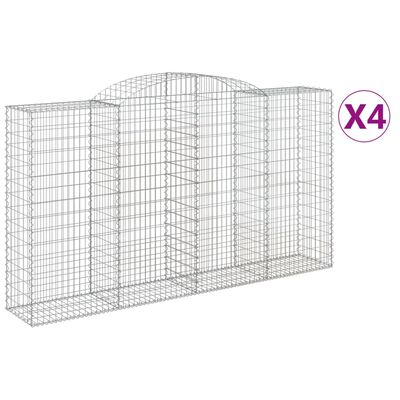 vidaXL Gabionen mit Hochbogen 4 Stk. 300x50x160/180cm Verzinktes Eisen