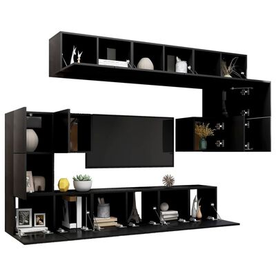 vidaXL 10-tlg. TV-Schrank-Set Schwarz Holzwerkstoff