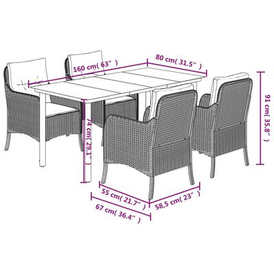 vidaXL 5-tlg. Garten-Essgruppe mit Kissen Grau Poly Rattan