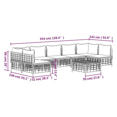 vidaXL 8-tlg. Garten-Lounge-Set mit Kissen Anthrazit Poly Rattan