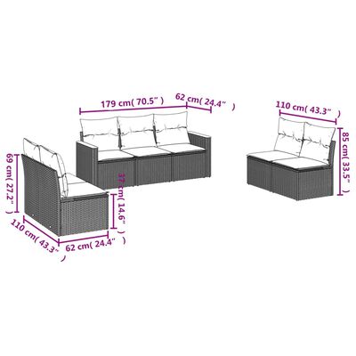 vidaXL 7-tlg. Garten-Sofagarnitur mit Kissen Grau Poly Rattan