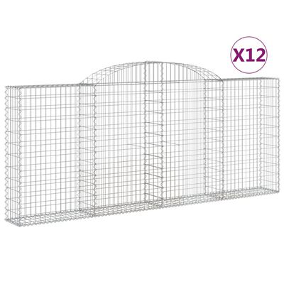 vidaXL Gabionen mit Hochbogen 12 Stk 300x30x120/140cm Verzinktes Eisen