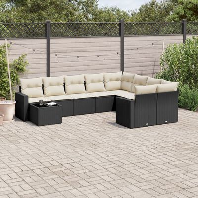 vidaXL 10-tlg. Garten-Sofagarnitur mit Kissen Schwarz Poly Rattan