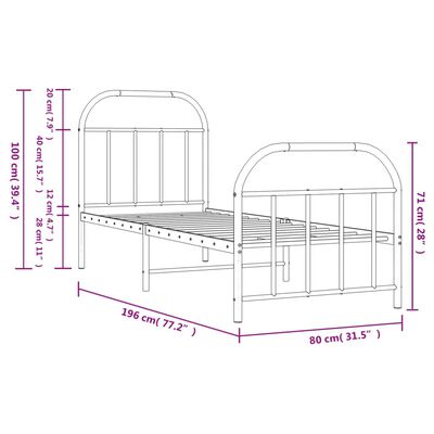 vidaXL Bettgestell mit Kopf- und Fußteil Metall Schwarz 75x190 cm