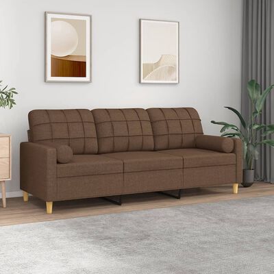 vidaXL 3-Sitzer-Sofa mit Zierkissen Braun 180 cm Stoff