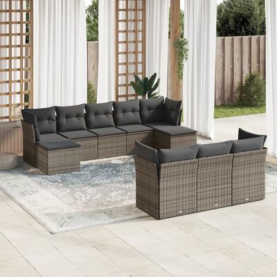 vidaXL 10-tlg. Garten-Sofagarnitur mit Kissen Grau Poly Rattan