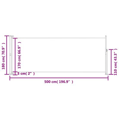 vidaXL Seitenmarkise Ausziehbar 180x500 cm Grau