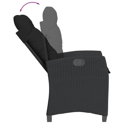 vidaXL Gartensessel mit Kissen 2 Stk. Verstellbar Schwarz Poly Rattan