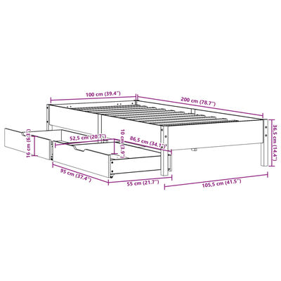 vidaXL Massivholzbett ohne Matratze Weiß 100x200 cm Kiefernholz