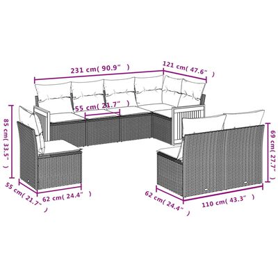 vidaXL 8-tlg. Garten-Sofagarnitur mit Kissen Grau Poly Rattan