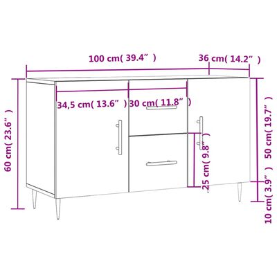 vidaXL Sideboard Hochglanz-Weiß 100x36x60 cm Holzwerkstoff