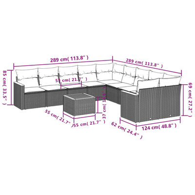 vidaXL 11-tlg. Garten-Sofagarnitur mit Kissen Grau Poly Rattan