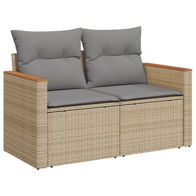 vidaXL 8-tlg. Garten-Sofagarnitur mit Kissen Beige Poly Rattan