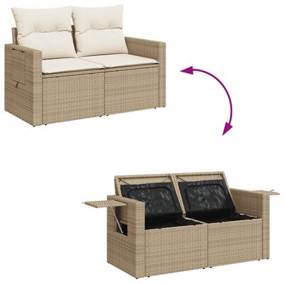 vidaXL 7-tlg. Garten-Sofagarnitur mit Kissen Beige Poly Rattan