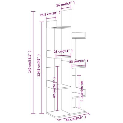 vidaXL Bücherregal 48x25,5x140 cm Braun Eichen-Optik Holzwerkstoff