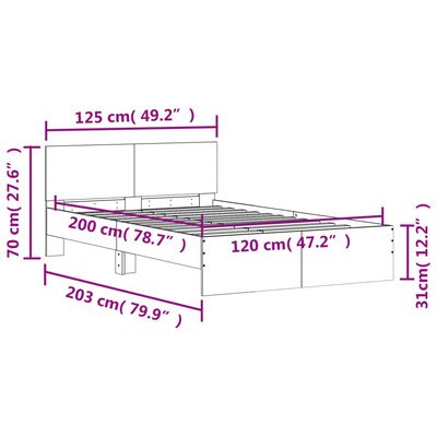 vidaXL Bettgestell mit Kopfteil Schwarz 120x200 cm