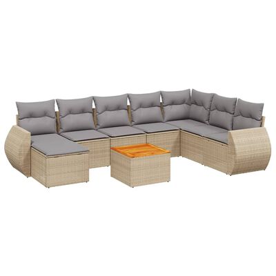 vidaXL 9-tlg. Garten-Sofagarnitur mit Kissen Beige Poly Rattan