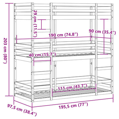 vidaXL Dreifach-Etagenbett 90x190 cm Massivholz Kiefer