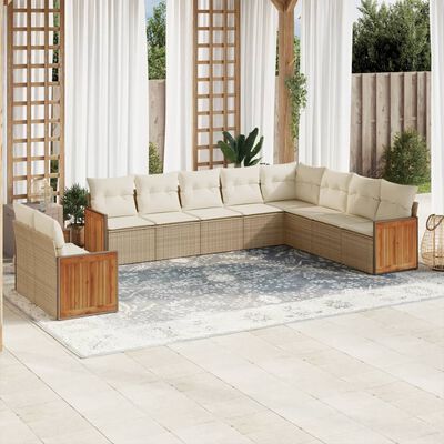 vidaXL 10-tlg. Garten-Sofagarnitur mit Kissen Beige Poly Rattan