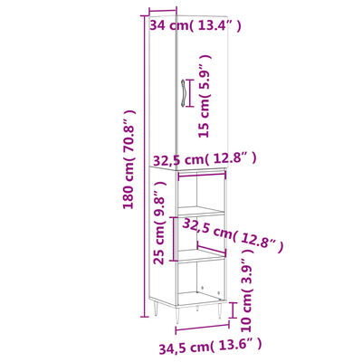 vidaXL Highboard Räuchereiche 34,5x34x180 cm Holzwerkstoff