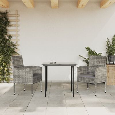 vidaXL 3-tlg. Garten-Essgruppe Grau und Schwarz Poly Rattan und Stahl