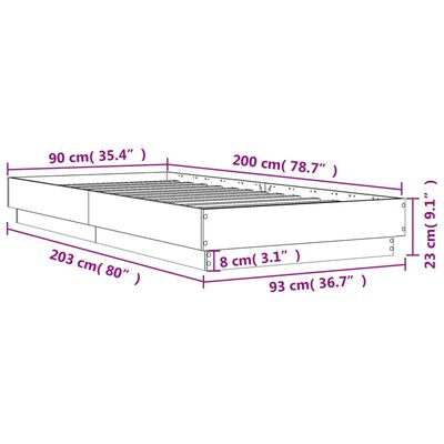 vidaXL Bettgestell mit LED Weiß 90x200 cm