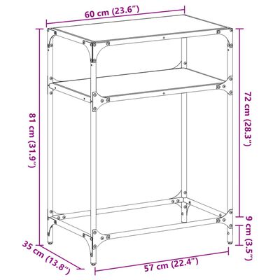 vidaXL Konsolentisch mit Glasplatte Transparent 60x35x81 cm Stahl