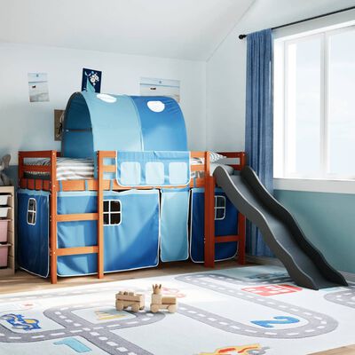 vidaXL Kinderhochbett mit Tunnel Blau 80x200 cm Massivholz Kiefer